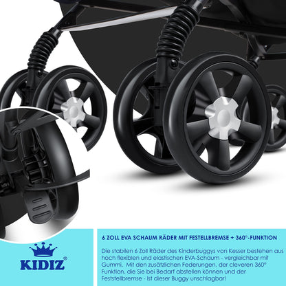 KIDIZ® City-Pro Kinderwagen Buggy mit Liegefunktion - Schwarz
