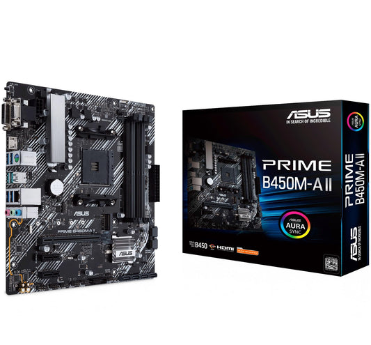 Asus Prime B450M-A II Hauptplatine Sockel AM4 mATX. Schwarze mATX-Platine mit AM4-Sockel. Vernetzt PC-Komponenten.