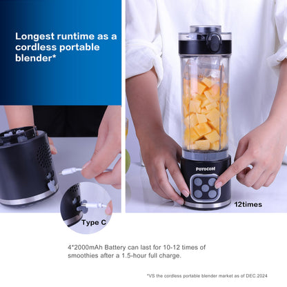 POYOCOM TL8001 Mini-Standmixer und Smoothie-Maker, 750 ml, Schwarz