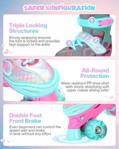 Sportneer Rollschuhe Kinder verstellbar, LED-Rollen + Protektoren-Set