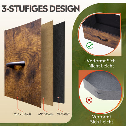 WLIVE Kommode mit 9 Schubladen aus Stoff - Vintagebraun-Schwarz