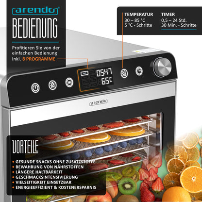 Arendo Dörrautomat Edelstahl Dörrgerät - 8 Edelstahlgitter