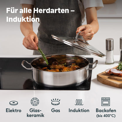 SILBERTHAL Schmorpfanne 28 cm unbeschichtet mit Deckel