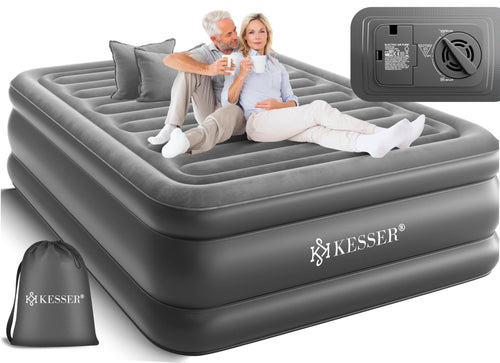 KESSER Luftbett Gästebett – Selbstaufblasend mit Pumpe, Doppel. Grau, rechteckig, mit integr. Pumpe für Gästebett.