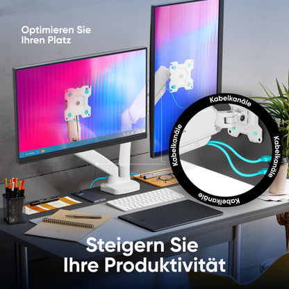 ONKRON G160 Dual Monitor Halterung Gasdruckfeder - Weiss