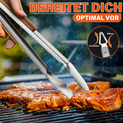 TIVOLI Grillbesteck-Set 4-teilig, Edelstahl mit Holzgriffen