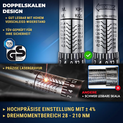 S&R Drehmomentschlüssel Set 1/2 Zoll 28-210 Nm mit 3 Stecknüssen