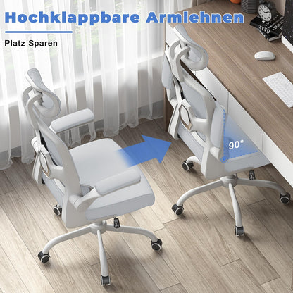 naspaluro Bürostuhl, Ergonomischer Schreibtischstuhl mit Verstellbarer Kopfstütze, Armlehnen, Dynamischer Lordosenstütze, Drehstuhl mit Atmungsaktivem Netzbezug für das Home Office,Grau