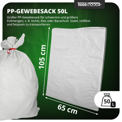 ToolSpace PP-Gewebesäcke 50 Stück, 50 kg Tragkraft, Bauschuttsäcke