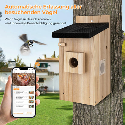 RAINBEAN Nistkasten mit Kamera, 4 MP Vogelhaus aus Zedernholz mit WLAN