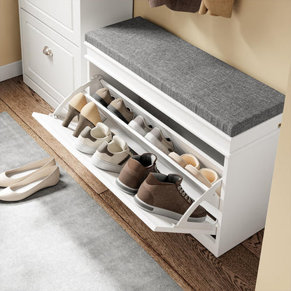 SoBuy FSR82-L-W schmale Schuhbank mit Sitzkissen Stauraum Weiss