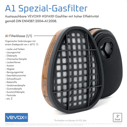 VEVOX Atemschutzmaske A1P2 mit A1 Gas- und P2 Partikelfiltern