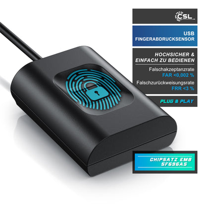CSL USB Fingerabdrucksensor - Windows 8-11, 10 IDs, 360° Erkennung