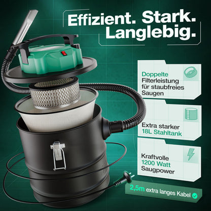 Smabix Aschesauger SMX-AS-01, 18 L, 1200 W, inkl. HEPA-Filter