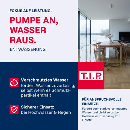T.I.P. Schmutzwasser-Tauchpumpe TVX 7000 mit Edelstahlgehäuse, 500 W