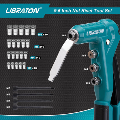 Libraton Nietmutternzange Set 9,5 Zoll mit 40 Nietmuttern M3-M6