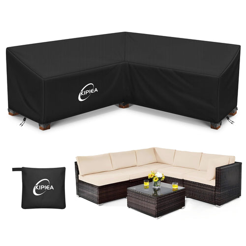 Kipiea Abdeckung Loungemöbel L-Form wasserdicht 216x216x85x78 cm, V-förmige Hülle mit Schnallen und Kordelzug
