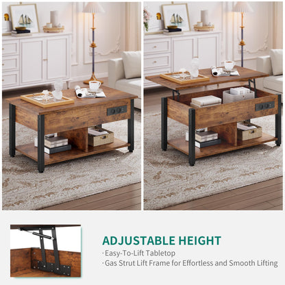 YITAHOME Anhebbarer Couchtisch LED Stauraum Vintage-Braun