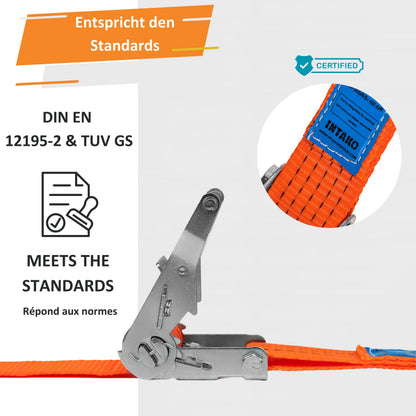 INTAKO Ratschenspanngurte mit Haken 8 m, 2000 kg, 4 Stück, orange