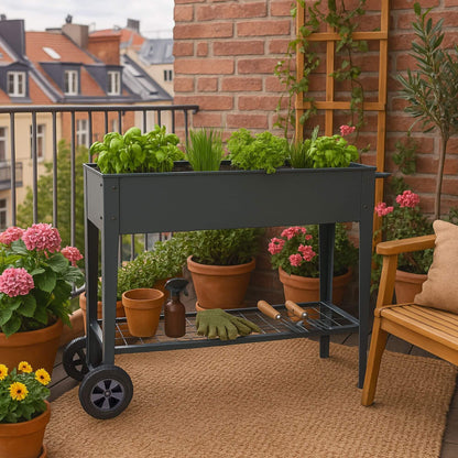 Arebos Hochbeet mit Rädern und Ablage, Metall, 108 x 51 x 80 cm