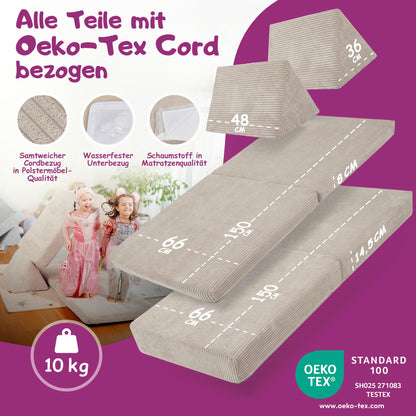 Linodino® Spielsofa Cord Kindersofa - Elfenzauber Beige