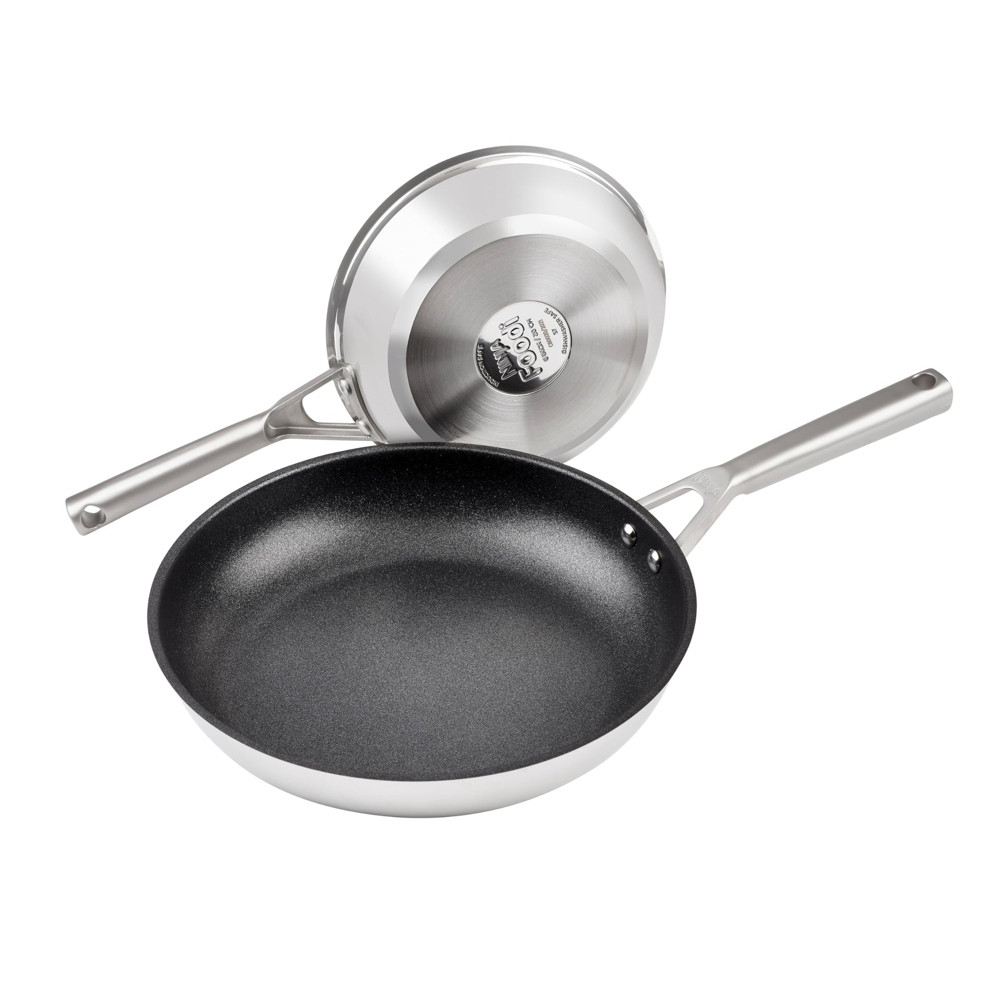 Ninja Foodi ZEROSTICK Edelstahl Bratpfannenset 20/28cm. Runde Edelstahlpfannen zum antihaftbeschichteten Braten von Speisen.