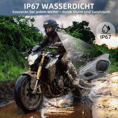 WAYXIN X2 Motorrad Intercom Bluetooth Headset mit FM Radio, 2er-Set