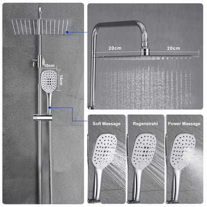 JOHO Duschsystem ohne Armatur – Edelstahl eckig 20x20cm chrom