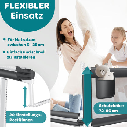 KESSER Bettschutzgitter 200 cm Rausfallschutz, klappbar, Dunkelgrau