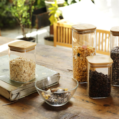 LIBWYS 16er Set Vorratsgläser Bambus Deckel Eckig – 1000ml & 600ml