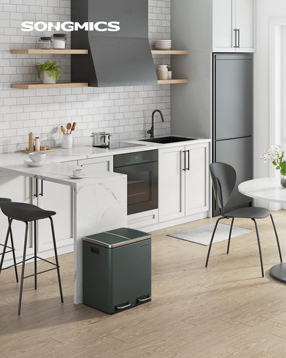 SONGMICS Mülleimer Küche 2x15L Mülltrennsystem grüngrau LTB30GS