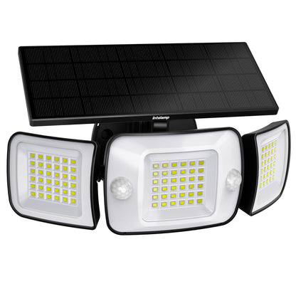 INTELAMP Solarleuchte für Aussen mit Bewegungsmelder, 1200 Lumen, IP65, drei Leuchtköpfe und Solarpanel