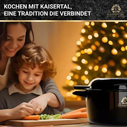 KAISERTAL emailliertes Gusseisen Bräterset – 2in1 Topf 4.8L & Pfanne 1.8L