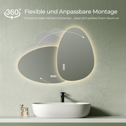 S'AFIELINA Asymmetrischer LED Badspiegel 60x45cm - Dimmbar, Beschlagfrei