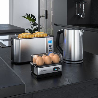 Arendo Wasserkocher Toaster Eierkocher Set Edelstahl Silber