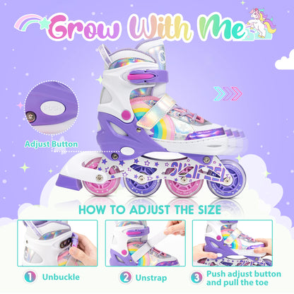 SULIFEEL Rainbow Unicorn Inlineskates für Kinder mit Leuchträdern