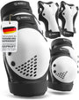 SKATEWIZ Smash Protektoren Set 6-teilig, Grösse L/XL, Schwarz Weiss mit Klettverschlüssen und Oxford-Gewebe