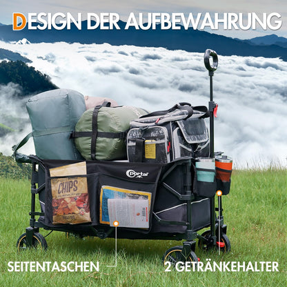 Portal Bollerwagen faltbar XXL – Handwagen 120 kg, mit Getränkehalter & Tasche