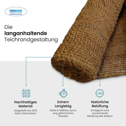 TeichVision Böschungsmatte Kokos 1 x 10 m – Ufermatte 700 g/m²
