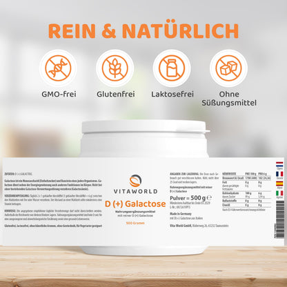 Vita World D(+) Galactose Pulver 500 g – hochreiner Einfachzucker