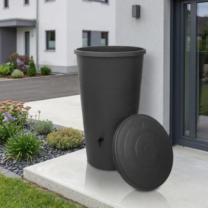 YourCasa Regentonne 200 L mit Wasserhahn und Anschlussset, Anthrazit
