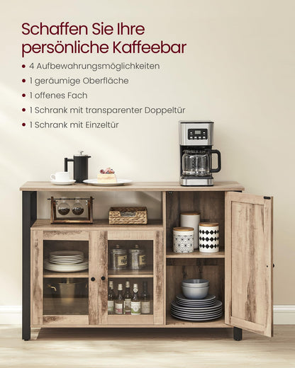 VASAGLE Sideboard Landhaus 3 Türen eichenbraun-schwarz LSC096B50