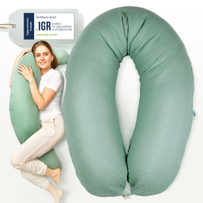 sei Design XXL Stillkissen 190x35 cm, Musselin-Bezug aus Bio-Baumwolle