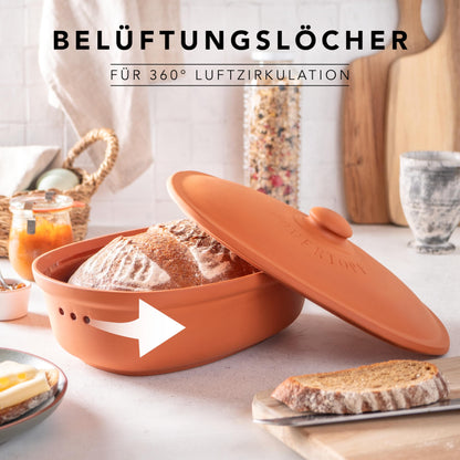 Römertopf Brottopf oval Naturton Terrakotta – 2L Brot-Aufbewahrung