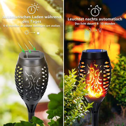 Qedertek Solar Gartenfackeln mit Flammeneffekt, 12 LED, 12 Stück