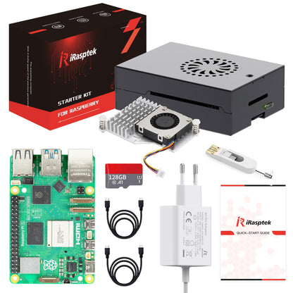 iRasptek Raspberry Pi 5 8GB Starter Kit - 128GB Aluminium
