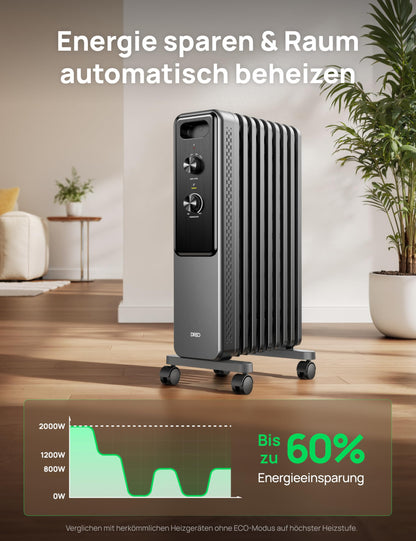 DREO Ölradiator DR-HSH033 2000W mit Thermostat, 9 Rippen
