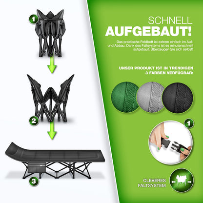tillvex Campingbett klappbar, Feldbett mit Tragetasche bis 200 kg