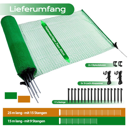 Signstek Mobiler Steckzaun für Garten & Tiere – 90cm, 25m, 15 Pfähle