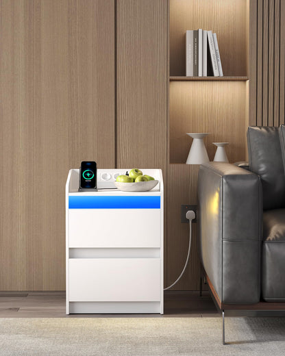 Hzuaneri NS30103X Nachttisch 2er Set – LED, Ladestation, Weiss